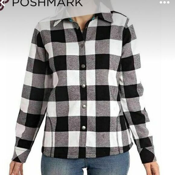 ORVIS Women's Winter Black Buffalo Plaid Fleece Lined Shacket Size Large EUC - Picture 1 of 2